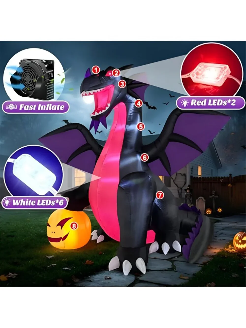 12FT Halloween Inflatable Dragon with Pumpkin Outdoor Decoration